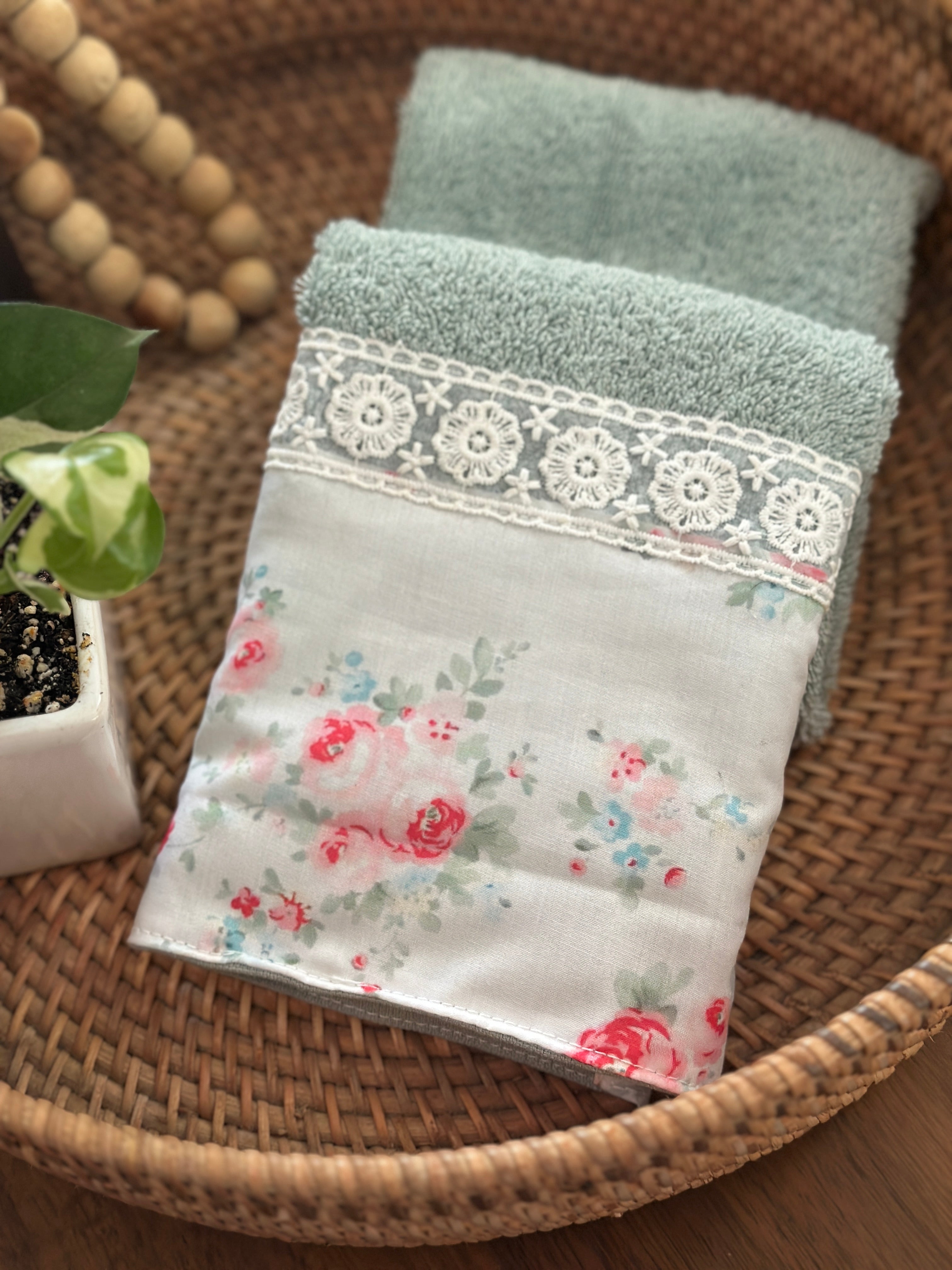 Teal Roses Hand Towel