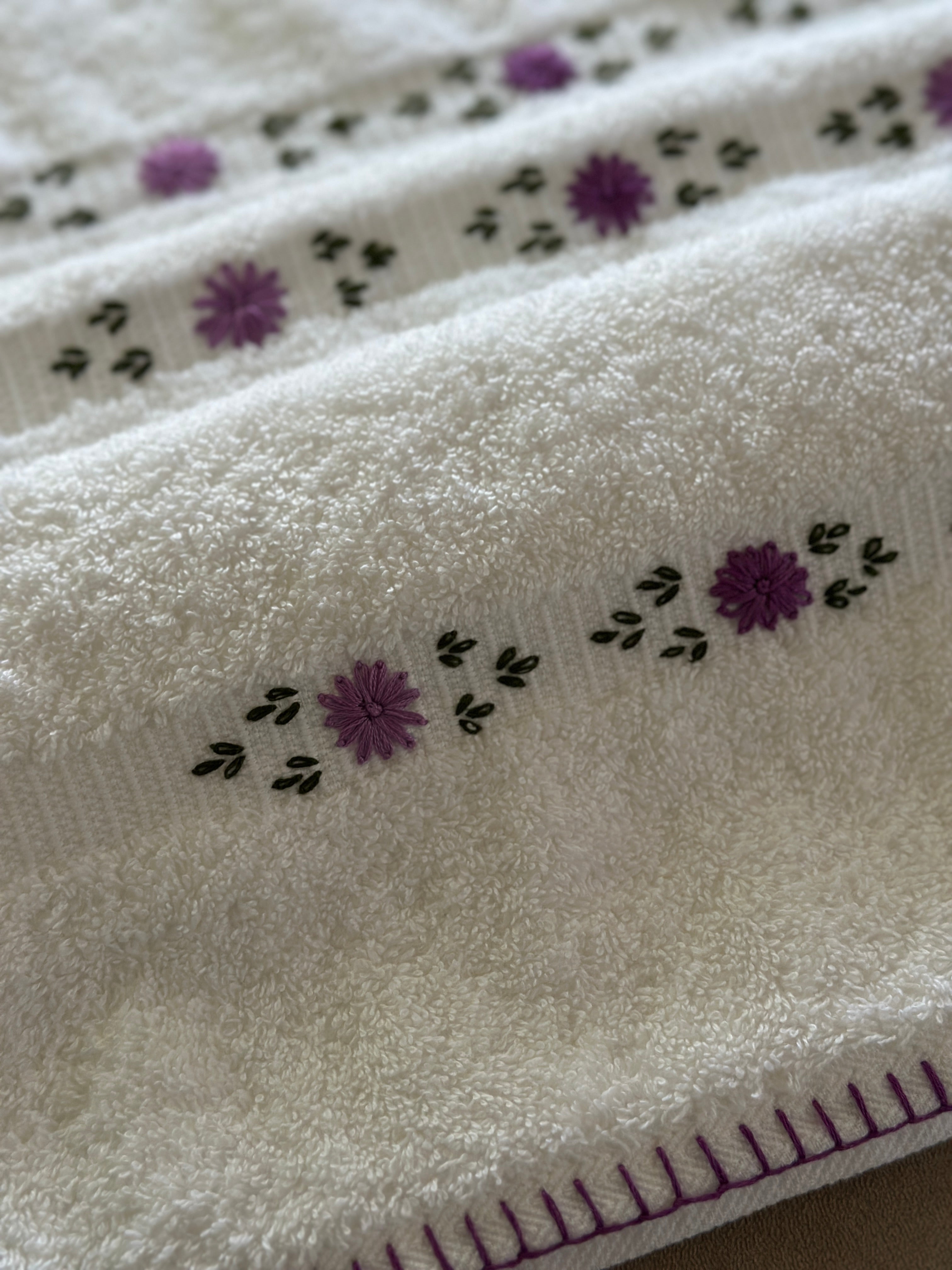 Lavender Embroidered Hand Towel