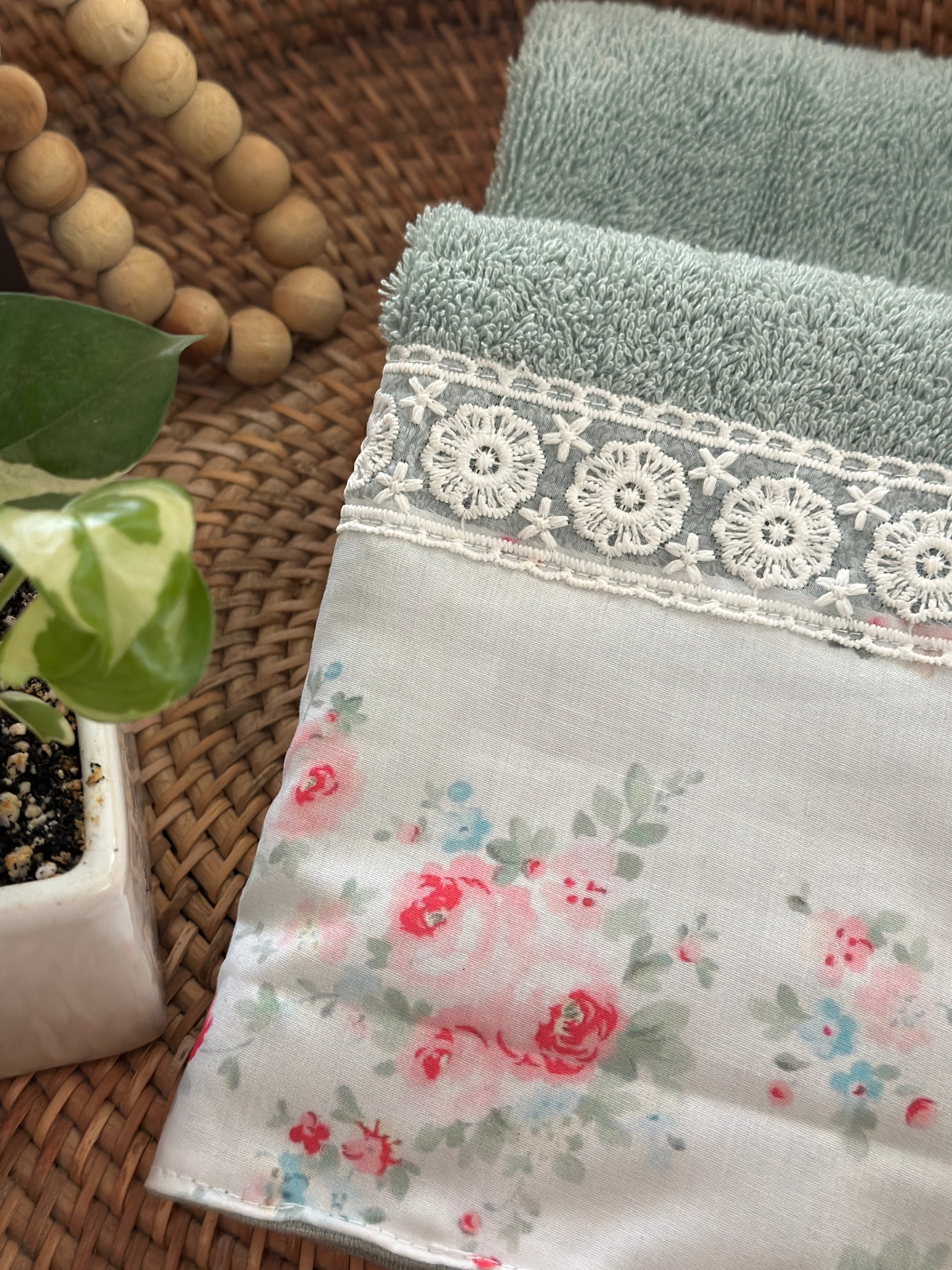 Teal Roses Hand Towel