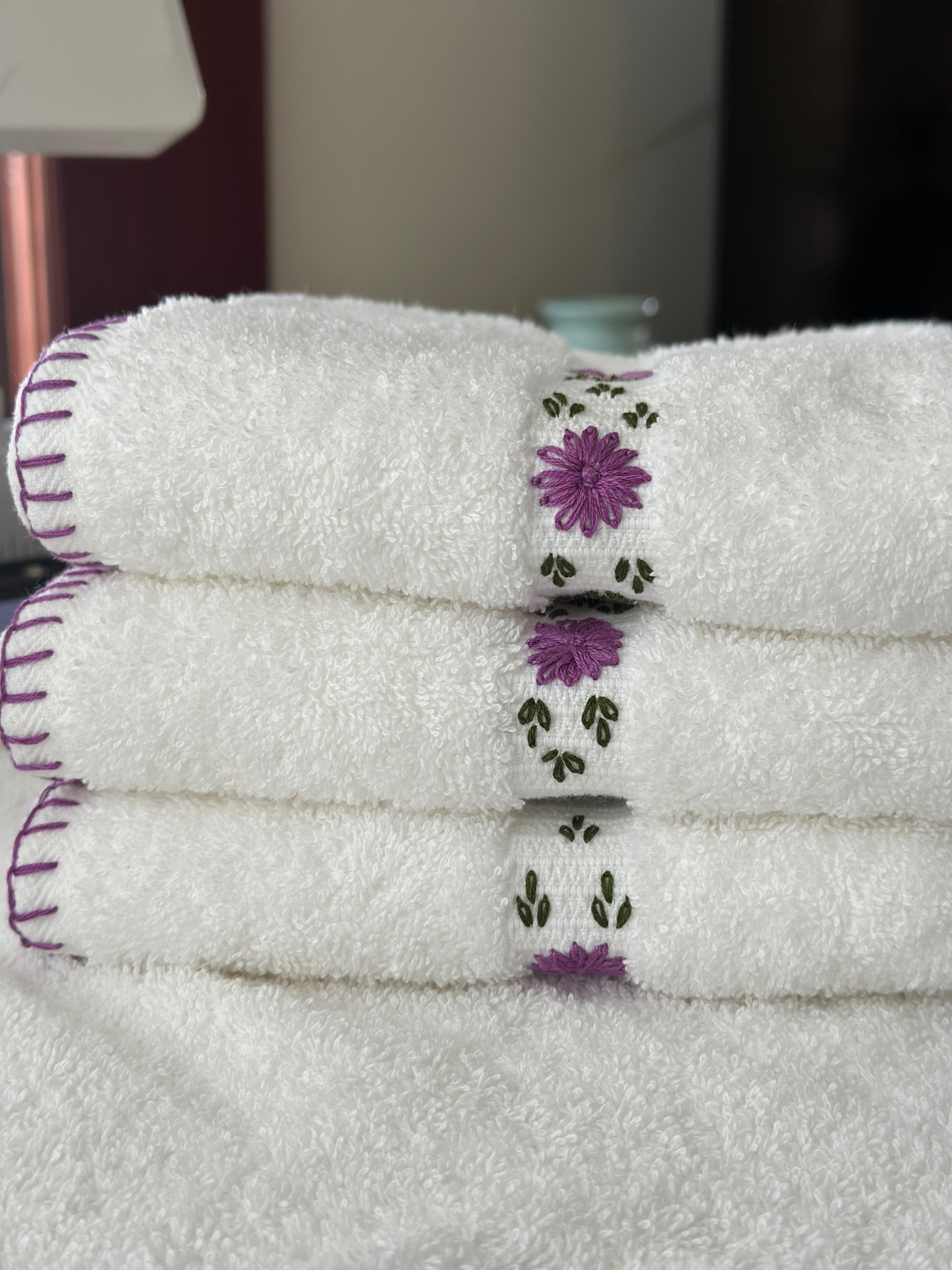 Lavender Embroidered Hand Towel