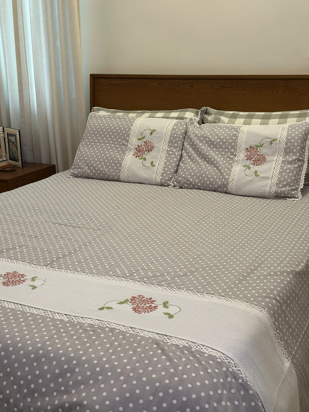 Grey Polka Embroidery