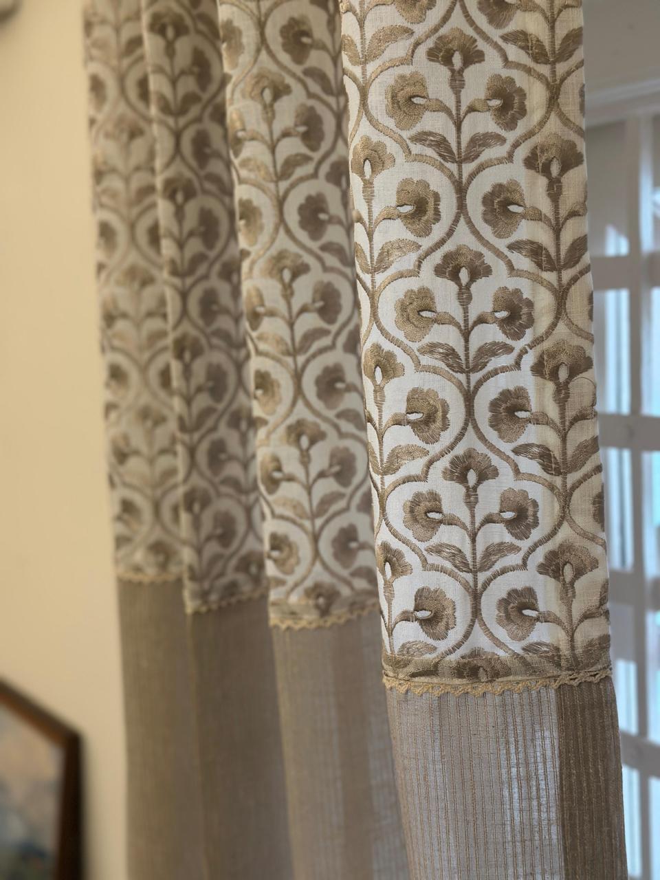 Beige Blossom Semisheer Curtain