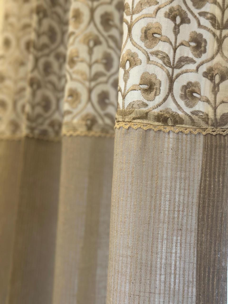 Beige Blossom Semisheer Curtain