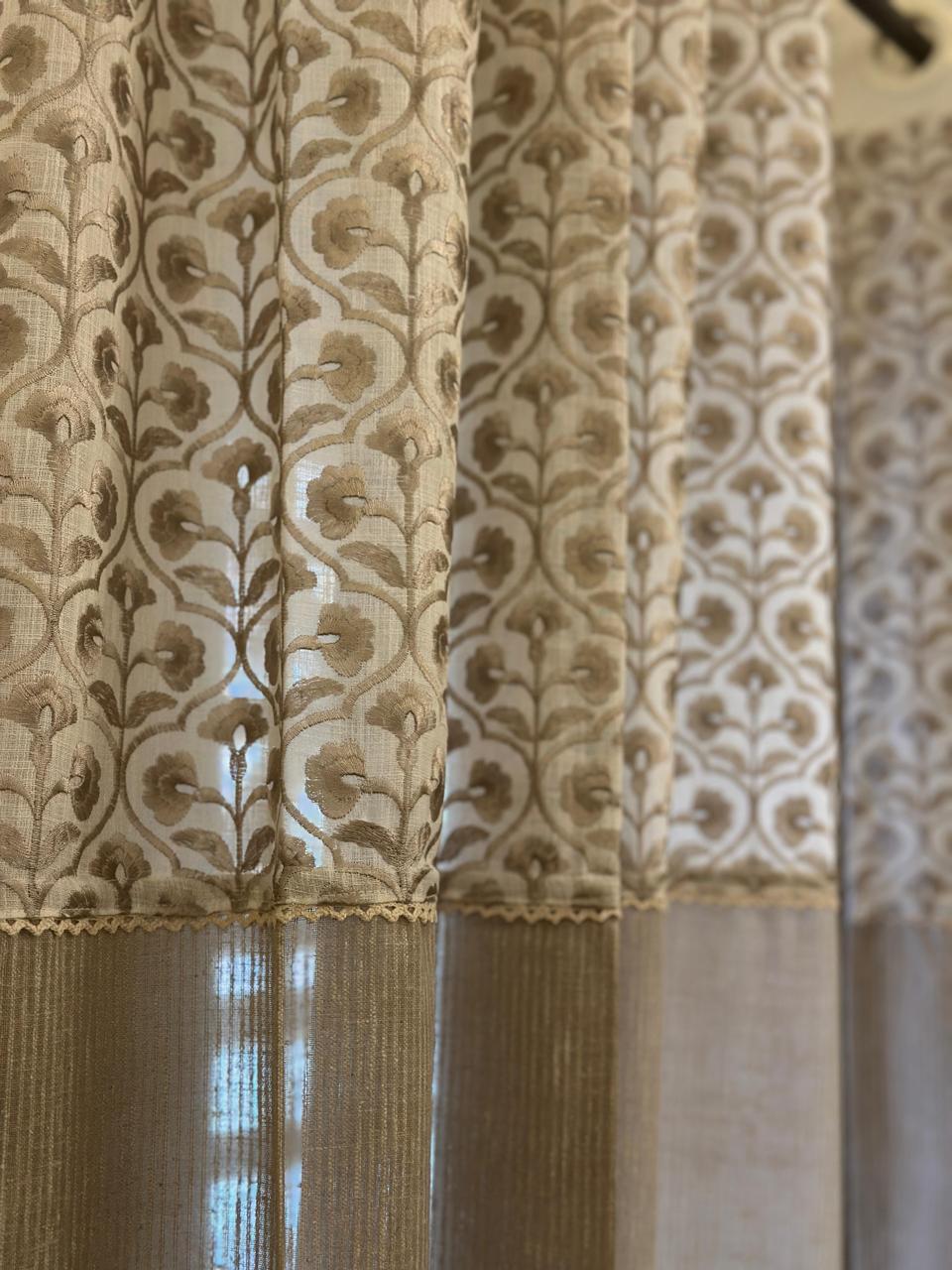 Beige Blossom Semisheer Curtain
